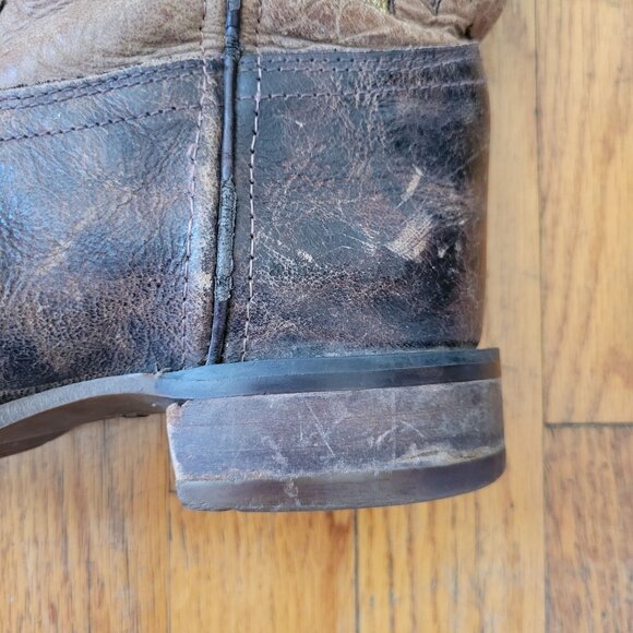 Old West Leather Cowboy Boots 5D Square Toe Western Grunge Womens 6.5 - Picture 10 of 13